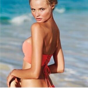 Victoria’s Secret corset swim top &  bikini bottom in neon coral M 36B swimsuit